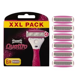 Wilkinson Sword Intuition Quattro Smooth Shave Women’s Razor Blades, Hair Removal, Touch of Aloe Vera, Shavers for Routine Grooming, 6 Refill Pack