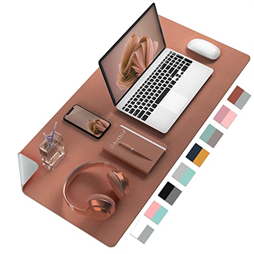Image of Desk Mat Large Protector Pad - Multifunctional Dual-Sided Office Desk Pad,Smooth Surface Soft Mouse Pad, Waterproof Desk Mat for Desktop, Pu Leather Desk Cover for Office /Home(Brown, 31.5 inch x 15.7 inch)