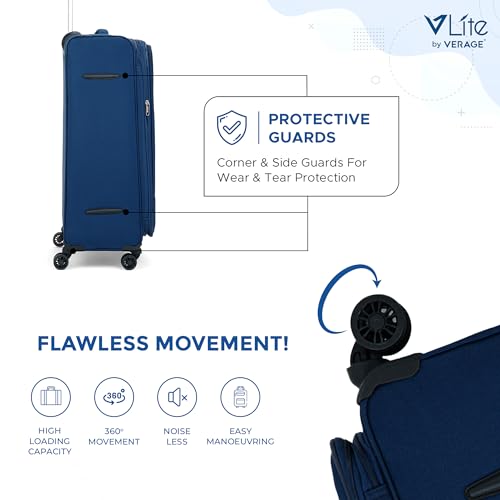 Image of Verage V Lite - Falcon 58 cms Navy Blue Carry-On Softside Trolley Bag Expandable Suitcase Travelling Spinner Luggage with Anti-Theft Zippers for Men and Women