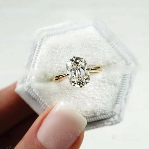 2 CT Old Mine Cushion Cut Moissanite Engagement Ring Elongated Cushion 14K Yellow Gold Solitaire Ring For Women4