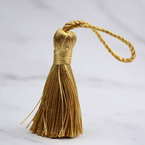 Image of Makhry 20pcs 4.3 Inch Handmade Silky Floss Mini Tiny Craft Tassels with 2-Inch Cord Loop and Small Chinese Knot for Earrings, Souvenir, Bookmarks, DIY Craft Accessory,Tags (#47Champagne)