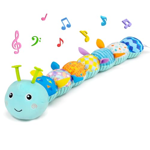 Image of Baby Tummy Time Toys 0-6 Month Musical Stuffed Animal Plush Caterpillar Toy for Infant 6-12 Month Teething Sensory Toy with Crinkle Rattle Babies 0-3-6 Month Newborn Boy Girl Birthday