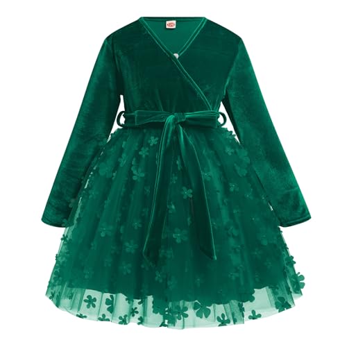 IBTOM CASTLE Girls Flower Velvet Tutu Tulle Dress Long Sleeve Princess Christmas Birthday Party Wedding Fall Winter Dresses