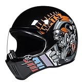 Retro Motorradhelm Integralhelm Roller Modulare Helme ECEDOT Zertifiziert Vollvisierhelm Mit Sonnenblende Schutzbrille Integralhelme Scooter Motorrad Helm Für Damen Herren B,XL:61-62CM