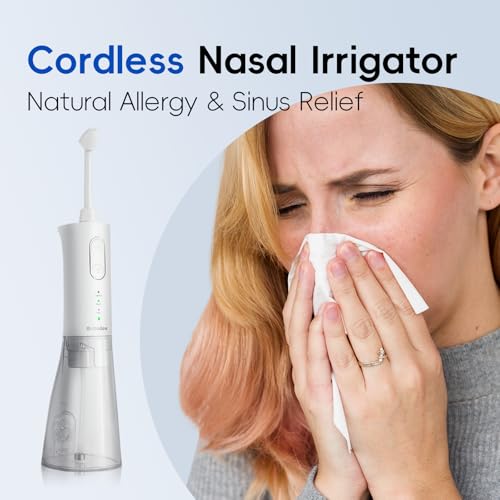 Image of Nasal Irrigation System - Sinus Rinse Machine with Dual Water Tank & 30 Saline Packets - Nasal Washer for Sinus & Allergy Relief, Rechargeable, 2 Sets of Nose Pillows (Large B)