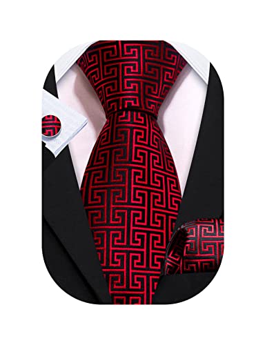 Barry.Wang Classic Mens Ties Silk Necktie Pocket Square Cufflinks Set Woven Designer Wedding Business