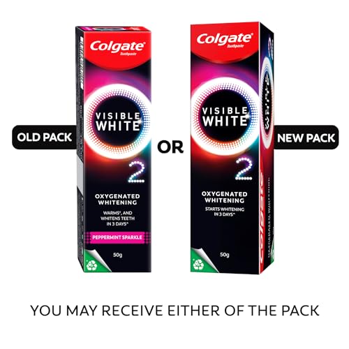 Colgate Visible White O2, Teeth Whitening Toothpaste (50g) for noticeably whiter teeth starting in 3 days with Active Technology, Enamel Safe Teeth Whitening & Fresh Breath