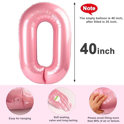 Image of Number 0 Balloons Birthday Decorations, 40In Pearl Pink Balloons for Women | Eye-catching Appearance, Perfect Decorative Centerpieces, Convenient Self-sealing Structure, Widely for Various Occasions