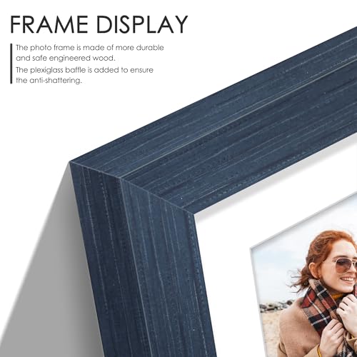 Image of DUENPY 12x16 Picture Frame 5x7 Collage Picture Frame Displays Four 5x7 inch Photos or 12x16 (Without Mat) for Available Horizontal Wall Mounting Display and Vertical Navy Blue