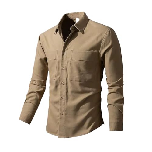 Chemise cargo homme coton lin ample à revers pour le travail