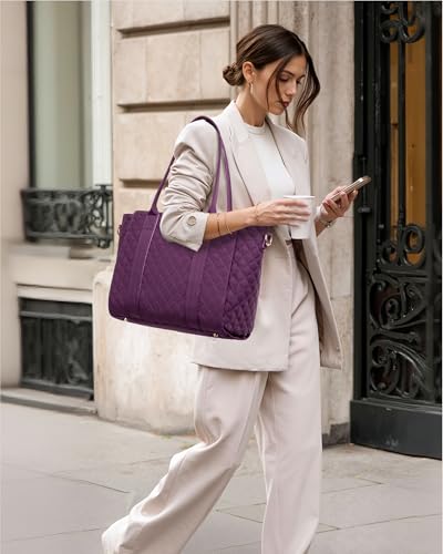 Image of LOVEVOOK Teacher Tote Bag for Women, Quilted Work Tote Nurse Laptop Bag, Large Computer Shoulder Bags with Zipper for Travel