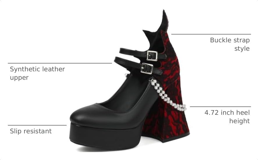 Image of KOKOMOMO Womens Lace Flower Heels Goth Platform Shoes Chunky High Heel Mary Janes Gothic Shoe