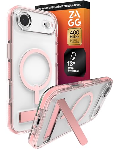 Image of ZAGG Santa Cruz Snap Case with Kickstand for iPhone Air - Pink Sorbet, Drop Protection (13ft /4m), MagSafe Charging Compatible, ClearGuard Anti-Yellowing Technology, Scratch Resistant Phone Case