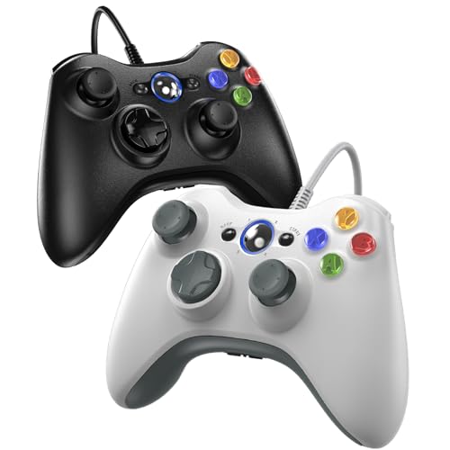 Image of Gamrombo Wired Controller for Xbox 360-2 Pack, Compatible with xbox 360 /360 S /360 E, with Dual-Vibration, 2.5mm headphone Jack(Black+White)