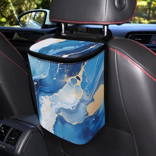 Image of Blue Marble Auto Garbage Can with Lid,Portable Leak Proof Car Trash Can Bag Hanging for Back Seats,Console,Durable and Lightweight Vehicle Rubbish Storage Pocket