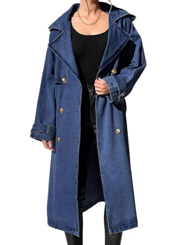 ORANDESIGNE Manteau Long en Denim pour Femme Hiver Jean Blousons à Manches Longues Bouton Manteau avec Poche Trench-coat Vintage Veste en Jean Overcoat Parka...