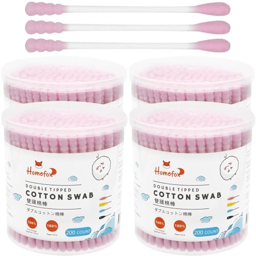 Image of Pink Cotton Swabs Spiral - 800 Count Organic Cotton Buds Double Side Tightly Wrapped Cotton Tips Paper Stick Soft Gentle Lint-Free Cruelty-Free, Round & Spiral (Pink)