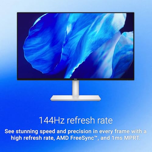 Image of Dell 27 inch Monitor, FHD 1080p IPS Display, 144Hz, 1ms, Integrated Dual 3W Speakers, AMD FreeSync, 99% sRGB, Fully Adjustable Stand (Height, Pivot, Swivel, Tilt), Ash White