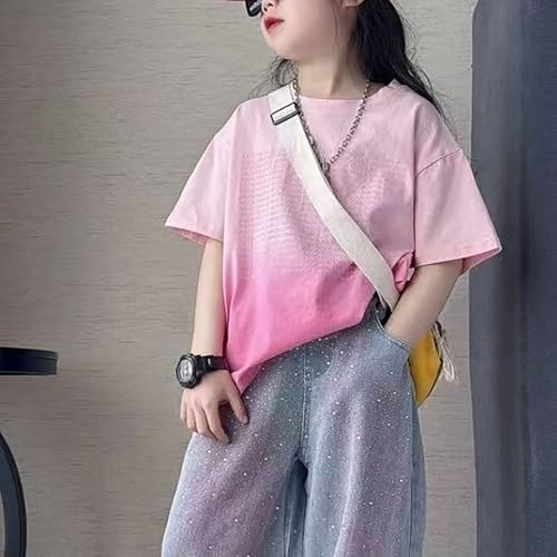 Girls Rhinestone Jeans Baggy Wide Leg Denim Pants Kids Trendy Contrast Colors Sparkly Blin𝐠 Jeans Y2K Streetwear3