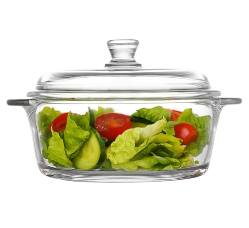 Image of bellemax 1pcs Set of 1000 ml Each Casserole with Glass lid Microwave Oven Safe Serving Bowl Tempered Glass, for Rice and Boiling Food Multipurpose (BM-02)