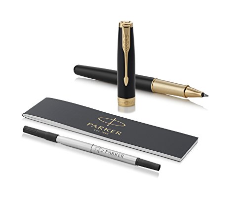 PARKER Sonnet Rollerball Pen, Premium Black Lacquer with Gold Trim, Fine Point Black Ink
