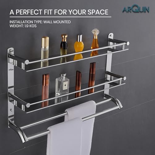 Image of ARQUIN 3 Layer Shelf Bathroom Shelf 5x15x16 Inch | 304 Stainless Steel Stand Wall Mount Multi-Purpose Storage Washroom Storage Organizer Shelf | Bathroom Racks & Shelves Wall Rack for Bathroom