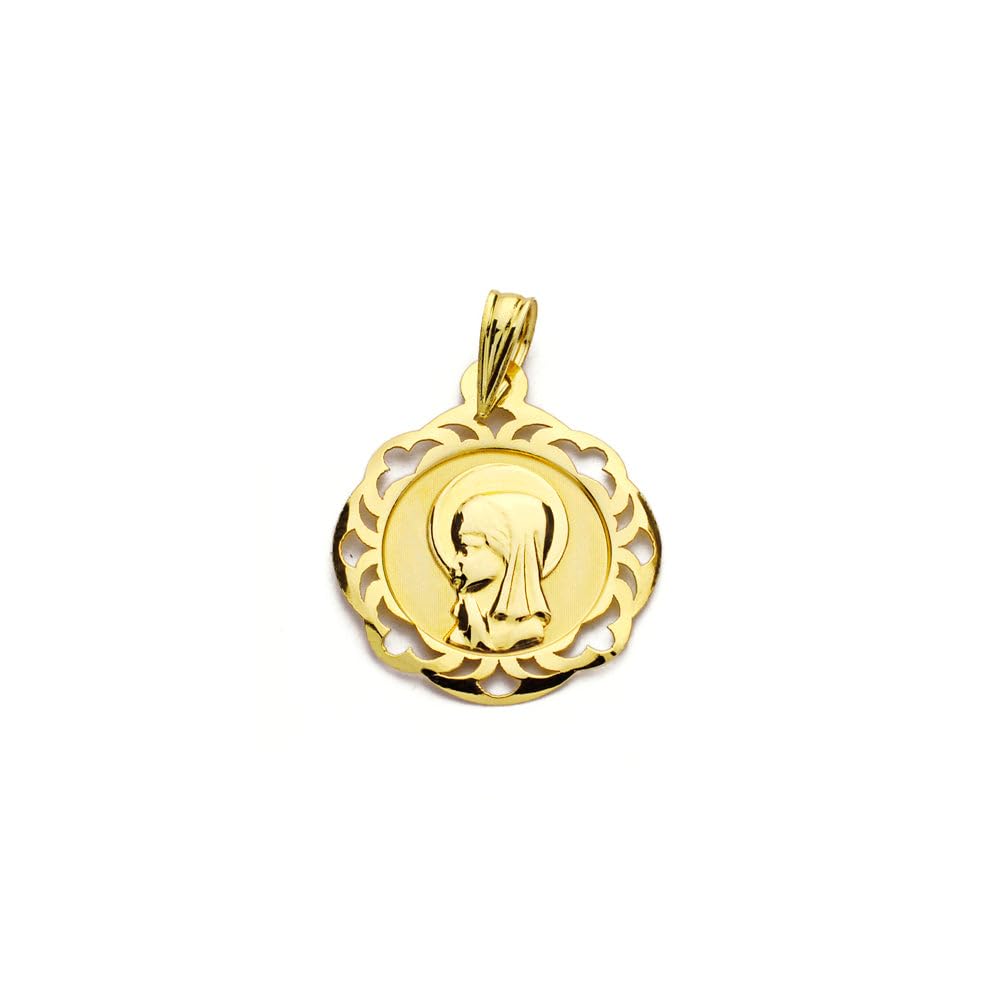 Monde Petit Medaglia religiosa pendente Oro Giallo 18K Personalizzata Vergine Bambina Rotonda Opaca e Lucida 20 x 18 mm - Certificato di garanzia - 1277