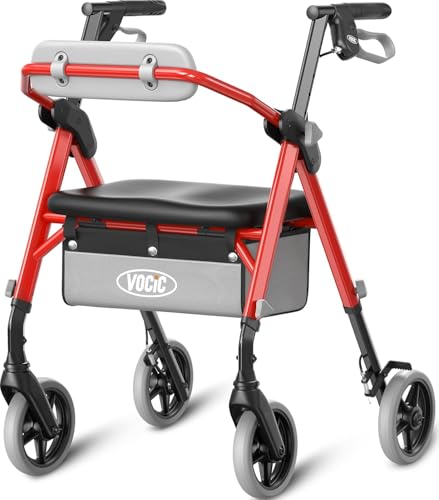 Image of VOCIC Z11 Rollator Walker for Seniors with Seat, 380 LBS | Lightweight Design with Ergo Seat & Backrest, Height Adjustable & Easily Foldable for Seniors' Mobility, Blue