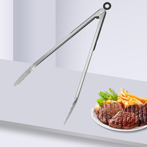 Pinzas de cocina de alta calidad, pinzas para alimentos para hornear y servir barbacoa, antideslizantes, antiquemaduras, acero inoxidable resistente (39,5 x 3,7 cm)