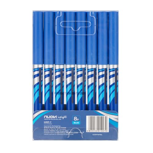 Image of Insight Liquid Ink Rollerball Pens | 0.5mm Micro Tip with Sleek & Lightweight Body | Quick-Dry, Smudge-Free Ink for Smooth Ink flow | Ideal for Office, School & Journaling (Blue Ink, Pack of 8)