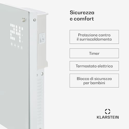 Klarstein Stufa Elettrica Basso Consumo 2000W, Termoconvettore con Rotelle, Termosifone Portatile a Parete con Termostato, Stufetta per Casa - 6