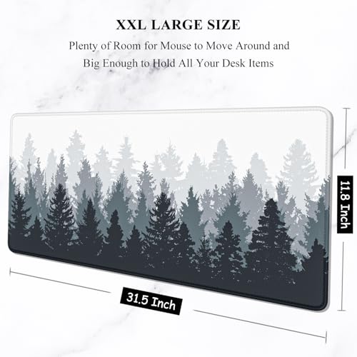 Image of Auhoahsil Large Mouse Pad, XXL Gaming Mousepad, Desk Mat for Desktop, Thick Rubber, Big & Long Size, Stitched Edges, Full Desk Pad for Laptop & Computer, Extended 31.5 x 11.8 in, Ink Misty Forest