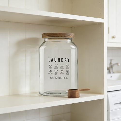 140oz Large Glass Laundry Detergent Container with Wooden Lid & Scoop, Farmhouse Style Clear Glass Jar for Laundry Powder Pods Tablets, Laundry Room Organization Storage, 2026 Home Essential