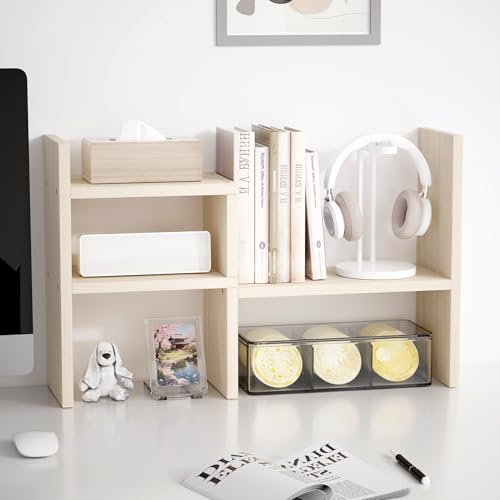 Image of Jerry & Maggie Desktop Organizer Office Storage Rack Adjustable Wood Display Shelf, White, 5 Units, 16 inchL x 15.8 inchH x 6.8 inchW