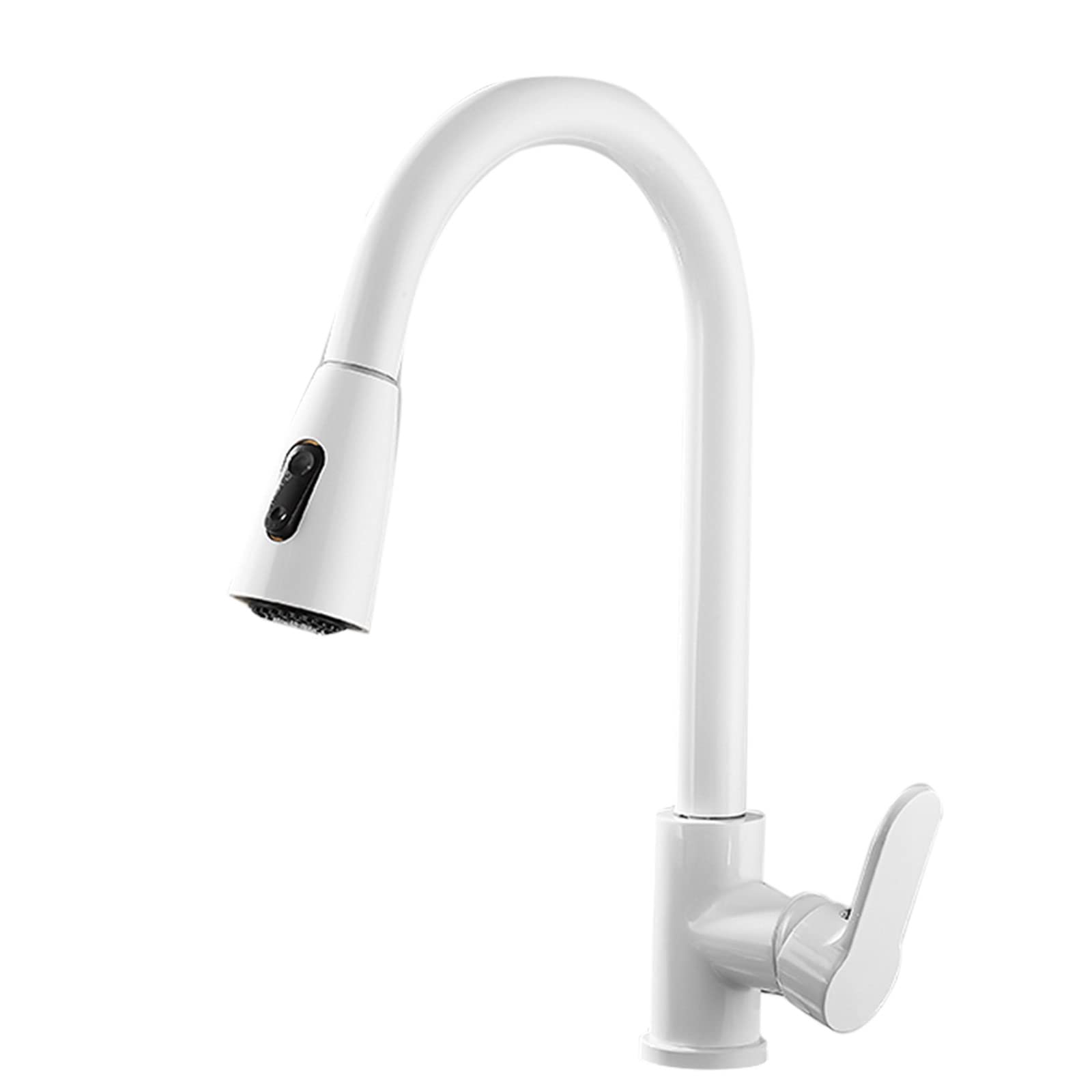 FCXWEVR 360° Swivel Kitchen Faucet with Pull-Down Sprayer Multi-Function Brass Mixer Tap Telescopic Design White Finish - Ideal for Modern Kitchens