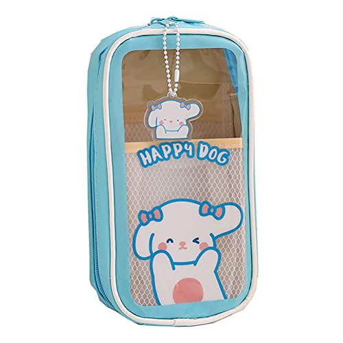 BSTCAR Kawaii Pencil Case Clear Large Capacity Pencil Holders Cute Pencil Case Pencil Pouch School Supplies for Teen Girls (Blue)