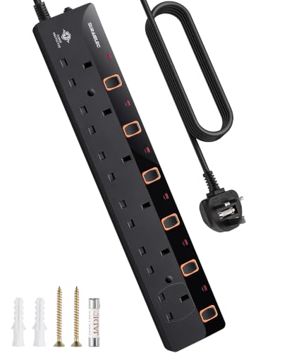 Image of SURAIELEC 6 Way Extension Lead 5M, Surge Protected with Individual Switches