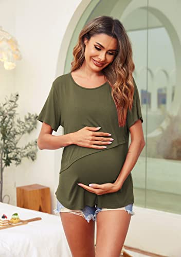 Ekouaer Nursing Shirts For Women Breastfeeding Friendly Maternity Clothes Nursing Tops Pregnancy Tee Army Green Medium #TOP2