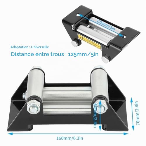 Guide-câble de Rouleau de Câble de Treuil, Guide-câble Universel Côte à Côte, Robuste, Diamètre de Trou de 125mm/5 Pouces, 6,3x2,8x2,4 Pouces