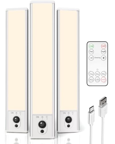 EZVALO Schrankbeleuchtung 23cm mit Fernsteuerung & Bewegungsmelder 2400 mAh USB Unterbauleuchte Küche LED 3500K Unterschrank Beleuchtung für Kleiderschrank Küche Treppe (3 Stück)