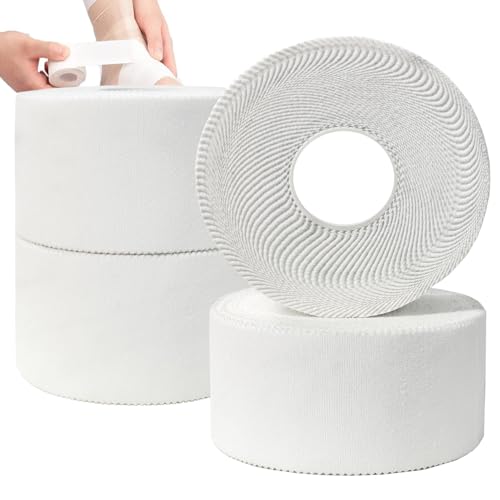 ANAMPION 4 x fita desportiva branca, fita adesiva desportiva 3,8 cm x 10 m, fita adesiva com força adesiva extra forte, fita desportiva respirável basquetebol futebol voleibol escalada