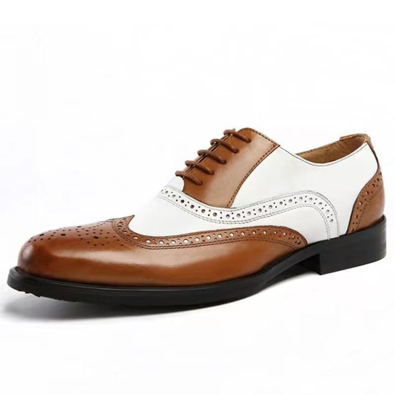 SayfuR Chaussures Oxford habillées for Hommes à Lacets Brogue en Relief Bout d'aile Chaussures Oxford Bicolores en Cuir PU Semelle Basse en Caoutchouc Talon...