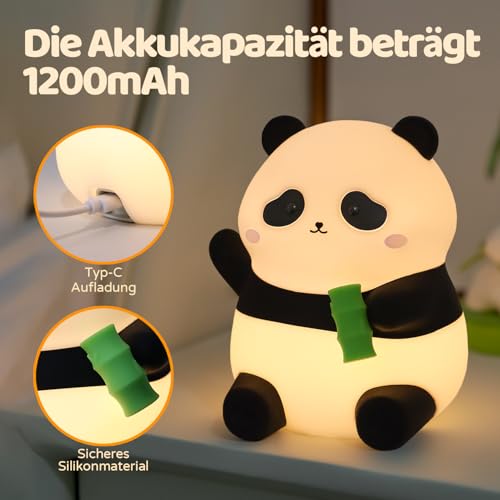 Image of Rytinazzz Silicone Night Light for Kids, 50H Long Battery Panda Lamp, Gift for Kids, Soft Dimmable Bedside Light, Rechargeable Tap Control