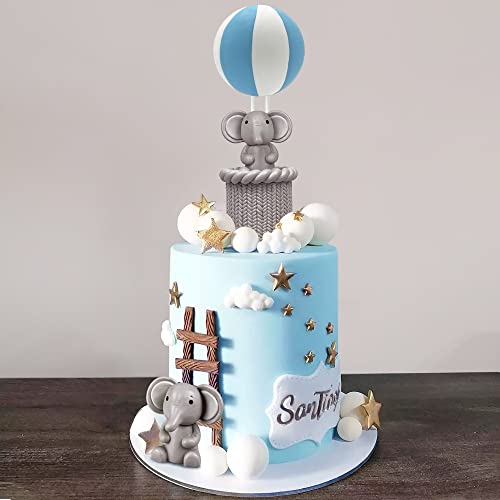 2 Pcs Elephant Cake Decoration 1 Pcs Hot Air Balloon Elephant Cake Decoration 1 Pcs Elephant Cake Decorations Elephant Theme Birthday Baby Shower Cake Decoration Supplies Blue White #TOP3