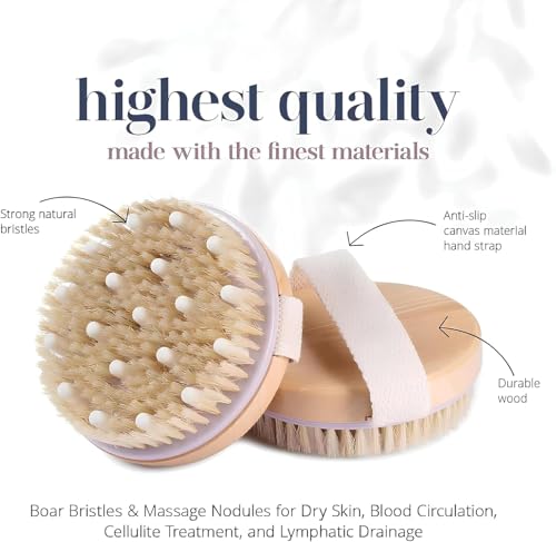 Image of Wooden Bath Brush with Massaging Nodes for Dry brushing | Wet and Dry Bath Brush for Cellulite and Lymphatic, Suitable all skin for Women & Men