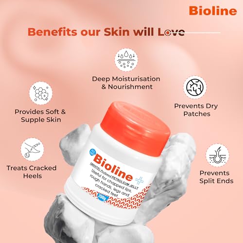 Image of Bioline White Perfumed Petroleum Jelly | Deep Moisture & Skin Protection | Heals Dry Skin, Chapped Lips, Cracked Heels & Minor Cuts | Daily Use for All Skin Types- 200g (Pack of 1)
