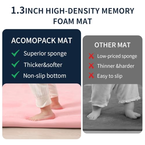 Image of ACOMOPACK 1.3 inch Thick Baby Play Mat for Floor,50x50 Elasti-Foam Playpen Mat for Kids,Infants,Toddlers, Ultra Soft Crawling Mat with Non-Slip Bottom,Tummy Time,Nursery Rug,Yoga,Tatami(Pink)