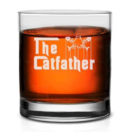 Veracco The Catfather Whiskey Glass – Funny Dad Gifts for Men – Unique Old Fashioned for Father's Day, Cat Lovers, Bourbon & Whiskey Fans – 11 oz Cup