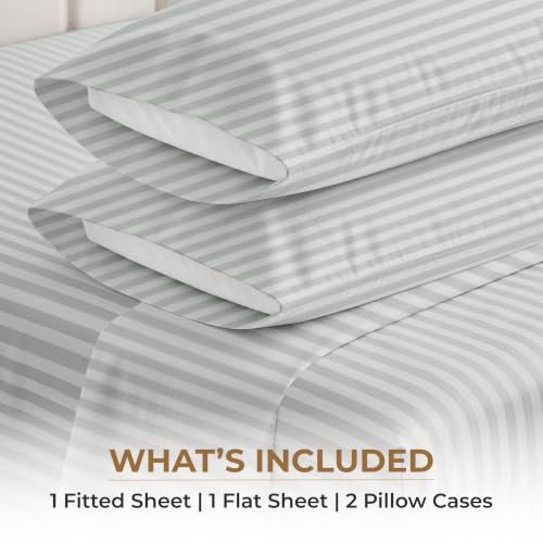 Image of SGI bedding RV Short Queen Sheet Set 60x75, 600 TC Egyptian Cotton, 4 Piece Luxury Hotel Collection, Ultra Soft & Breathable, Fits RV Mattress Camper & Trailer, 15 Inch Pocket, Light Grey Stripe