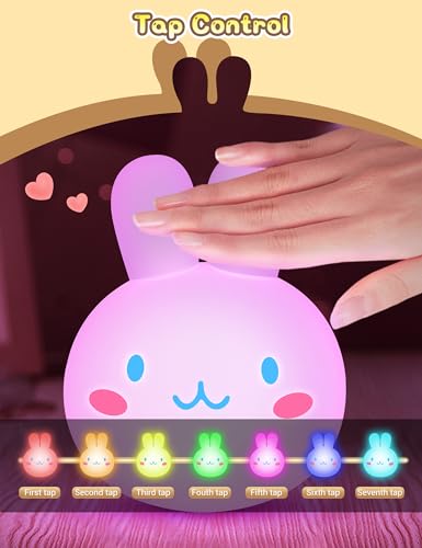 50% Off LOHAS Cute Rabbit Ice Cream Night Light, Tap Control, Rechargeable - Image 3